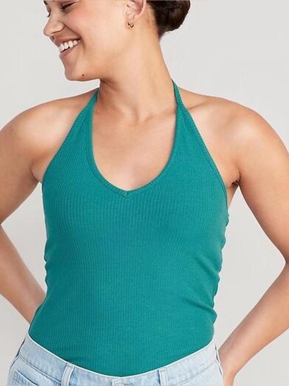 Old Navy Ribbed Halter Tank Top in Teal 3x
